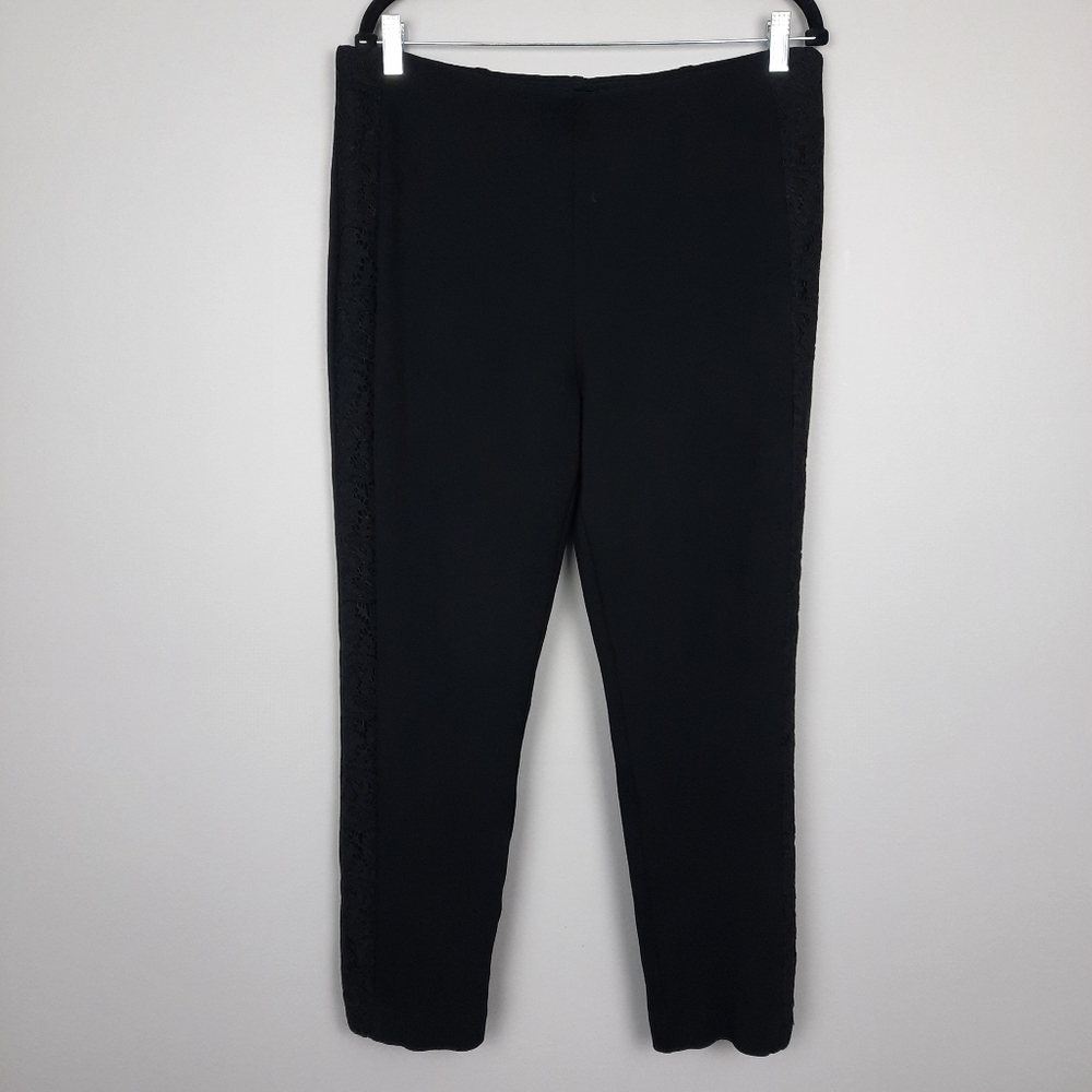 Chico's Lace Applique Black High Rise Pull On Ankle Length Ponte Pants size 12
